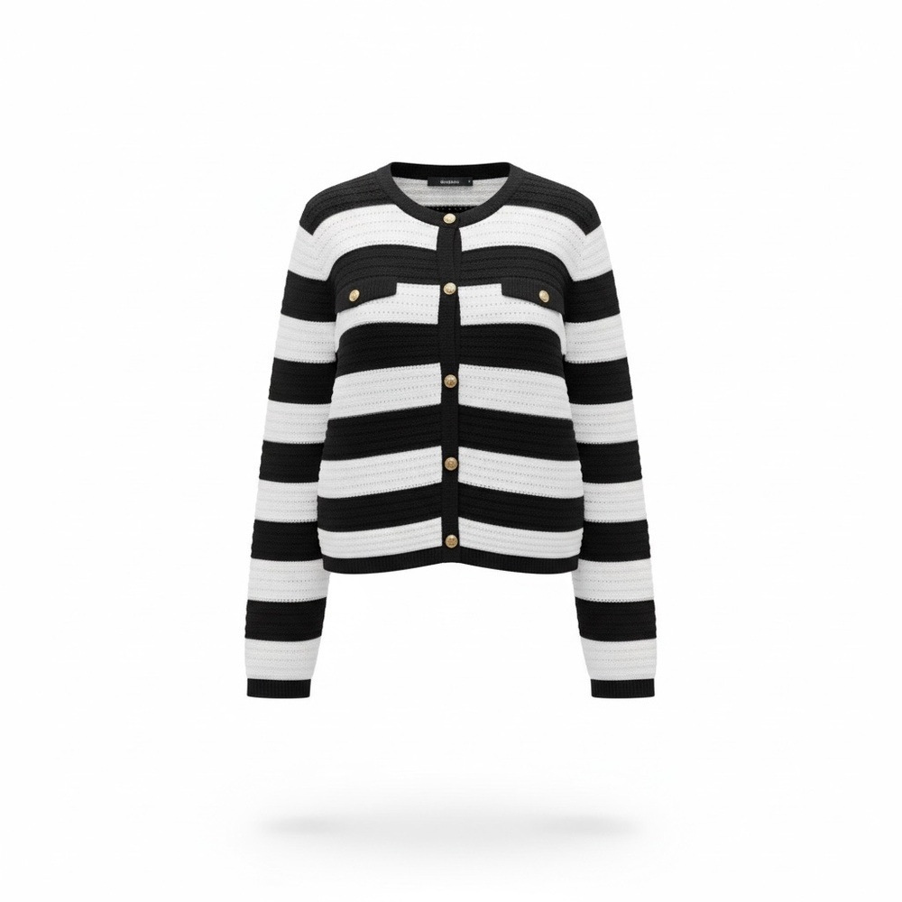 Grace Karin Black and White Striped Cardigan